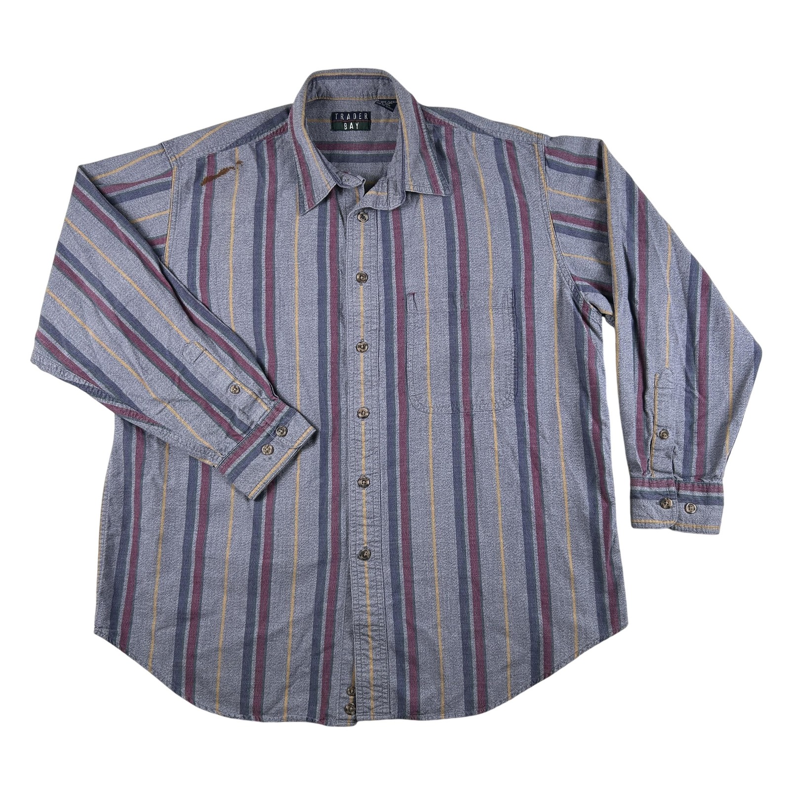 Vintage Trader Bay Shirt Mens Large Striped Button Up Long Sleeve Cotton Casual
